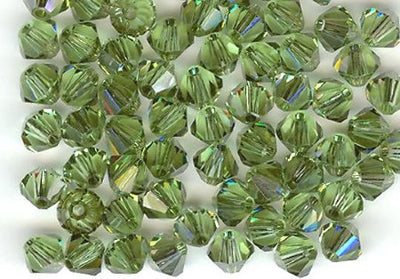 25 4mm Satin Peridot Swarovski Bicone Beads