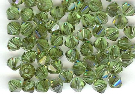 25 4mm Satin Peridot Swarovski Bicone Beads