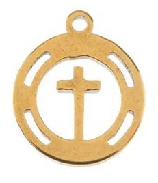 Pack of 6, 11.4x10mm Gold Sweet & Petite Cross Encircled in a Wreath Charms