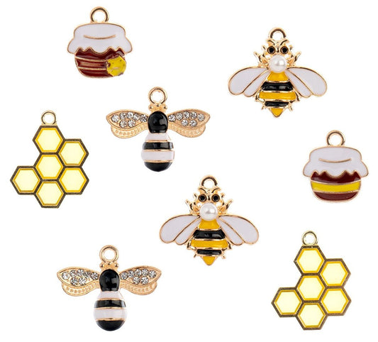 Set of 8, Sweet and Petite Assorted Beehive Charms
