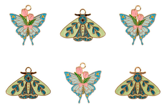 Set of 6, Sweet and Petite Assorted Spring Butterfly Charms