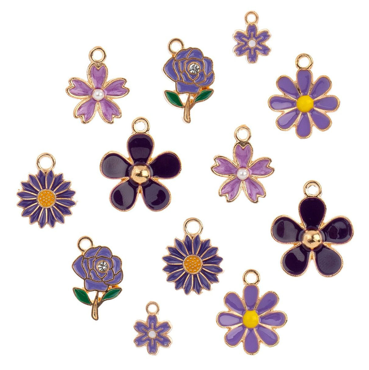 Set of 12, Sweet and Petite Purple Bouquet Flower Charms