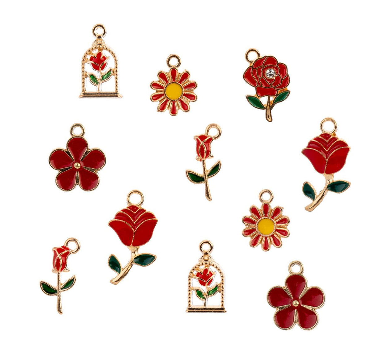 Set of 12, Sweet and Petite Red Bouquet Flower Charms