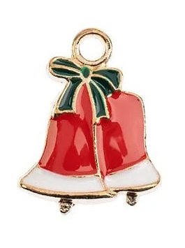 1, 20x15.5mm Gold Sweet & Petite Enameled Christmas Bells Holiday Charm