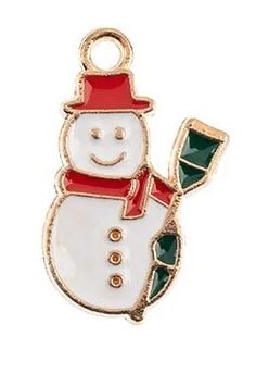 1, 21x13mm Gold Sweet & Petite Enameled Snowman Holiday Charm