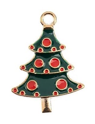 1, 22.5x18mm Gold Sweet & Petite Enameled Christmas Tree Holiday Charm