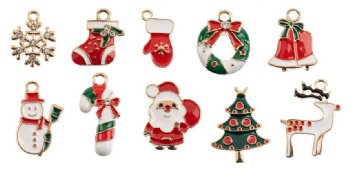 Set of 10, Gold Sweet & Petite Enameled Holiday Charms