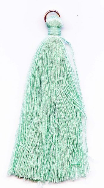 Pack of 10, 2.25 Inch Light Turquoise Poly Cotton Tassels with Ring