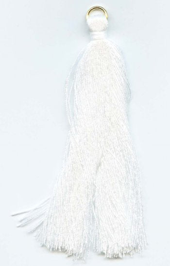 Pack of 10, 2.25 Inch White Poly Cotton Tassels with Ring