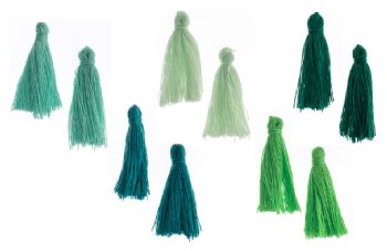 Pack of 10, 1 Inch Mixed Cotton Tassels - Green Mix