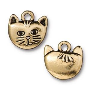 1, 13.9x14mm TierraCast Antique Gold Whiskers Cat Head Pendant