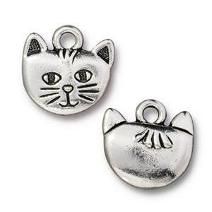 1, 13.9x14mm TierraCast Antique Silver Whiskers Cat Head Pendant