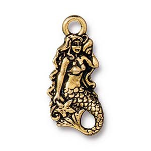 1, 23.4x7.8mm Tierracast Antique Gold Mermaid Pendant