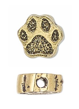 1, 6x5.5mm Antique Gold TierraCast Paw Print Bead
