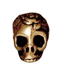 1 10mm TierraCast Antique Gold Side Hole Rose Skull Spacer Bead
