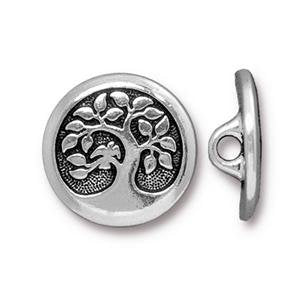 1, 17mm Antique Silver TierraCast Bird In A Tree Button