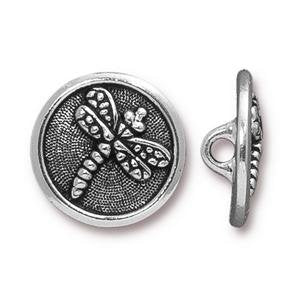 1, 17mm Antique Silver TierraCast Dragonfly Button
