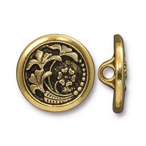 1, 17mm Antique Gold TierraCast Czech Flower Button