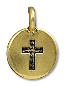 1 16.6x11.6mm TierraCast Round Antique Gold Cross Pendant