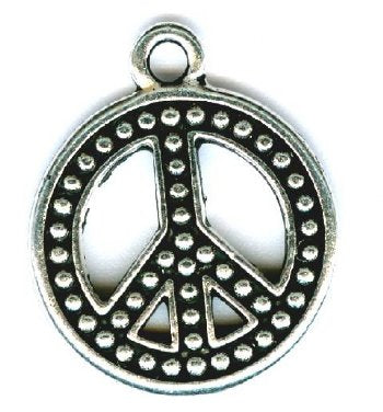 1 23mm TierraCast Antique Silver Beaded Peace Symbol Pendant