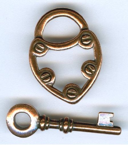 1 25mm TierraCast Antique Copper Lock and Key Toggle