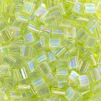 TL0258 5.2 Grams Transparent Chartreuse AB Two Hole Miyuki Tila Beads