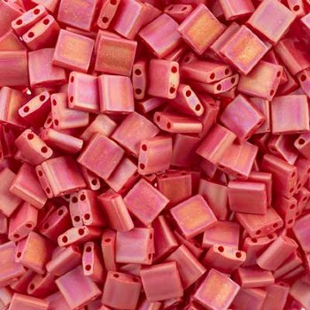 TL0408FR 5.2 Grams Opaque Matte Red AB Two Hole Miyuki Tila Beads