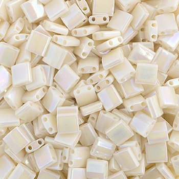 TL0486 5.2 Grams Opaque Ivory AB Two Hole Miyuki Tila Beads
