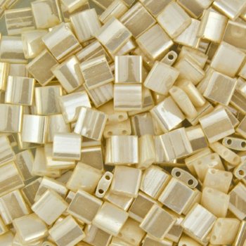 TL0592 5.2 Grams Opaque Ivory Pearl Ceylon Two Hole Miyuki Tila Beads