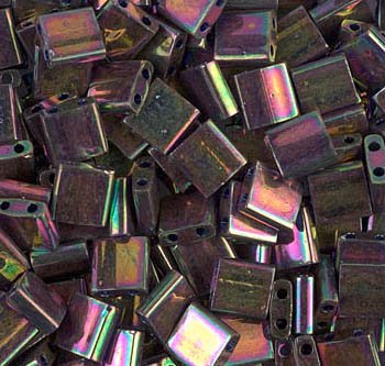TL1893 5.2 Grams Plum Gold Metallic Lustre Two Hole Miyuki Tila Beads