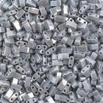 TLHC-0443 5.2 Grams Opaque Silver Grey Lustre Half Cut Two Hole Miyuki Tila Beads