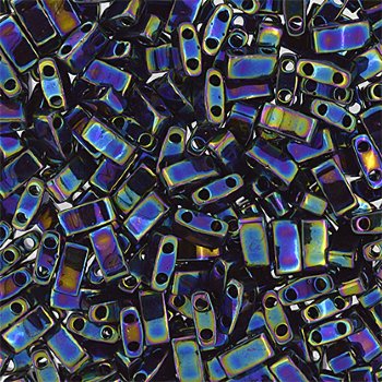 TLHC-0455 5.2 Grams Opaque Metallic Dark Blue AB Half Cut Two Hole Miyuki Tila Beads