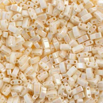 TLHC-0486 5.2 Grams Opaque Ivory AB Half Cut Two Hole Miyuki Tila Beads