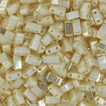 TLHC-0592 5.2 Grams Opaque Ivory Pearl Ceylon Half Cut Two Hole Miyuki Tila Beads