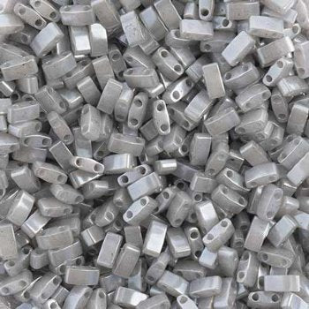 TLHC-0526 5.2 Grams Opaque Silver Grey Lustre Half Cut Two Hole Miyuki Tila Beads