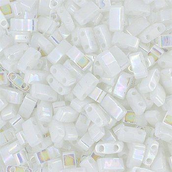 TLHC-0471 5.2 Grams Opaque White Pearl AB Half Cut Two Hole Miyuki Tila Beads