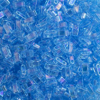 TLHC-0260 5.2 Grams Transparent Aqua AB Half Cut Two Hole Miyuki Tila Beads