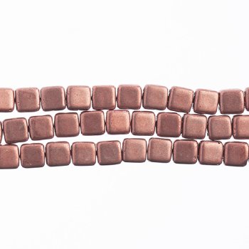 50, 6mm Blooming Dahlia Saturated Metallic Two-Hole Tile Glass Beads