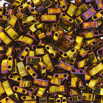 TLHC-0462 5.2 Grams Opaque Metallic Gold Iris Half Cut Two Hole Miyuki Tila Beads