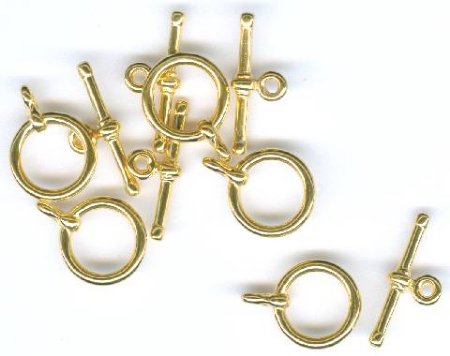 5 Sets Ringed End 9mm Toggles - Gold