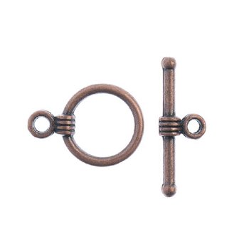 Set of 9 11mm Antique Copper Round Toggle Clasps