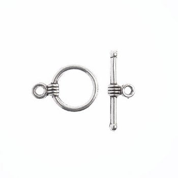 9 Sets of 11mm Ringed Antique Silver Plated Toggle Clasps