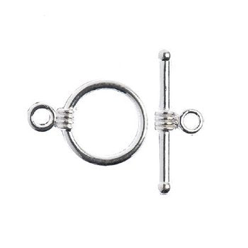 9 Sets of 11mm Ringed Bright Silver Plated Toggle Clasps