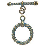 5 Sets of 25.5x24mm Brass Patina Twisted Round Toggles