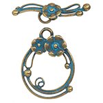 5 Sets of 26x25mm Brass Patina Fancy Floral Round Toggles