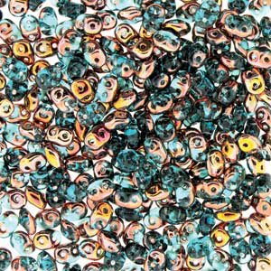 DUO-560020 - 10 Grams Transparent Aqua & Capri Gold 2.5x5mm Superduo Beads