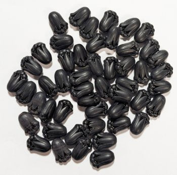 50, 12mm Matte Black Glass Tulip Beads
