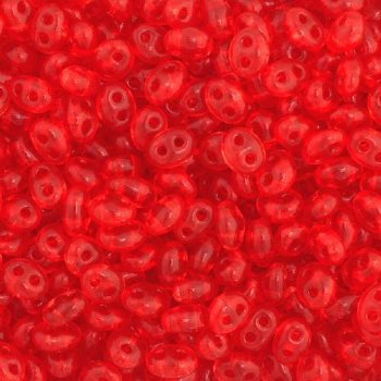 TB-02017 - 10 Grams Transparent Dyed Red 2.5x5mm Preciosa Twin Beads