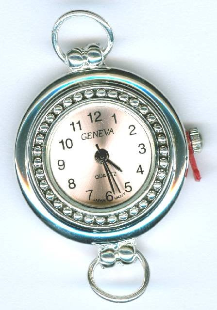 1 31x25mm Round Watch Two Loop Silver Tone with Champagne Face