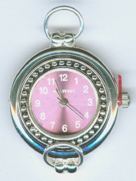 1 31x25mm Round Watch Face Two Loop Silver Tone with Plum Face